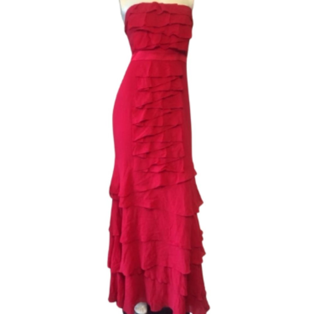 BCBG MaxAzria Strapless Ruffle Red Maxi Gown Size 6